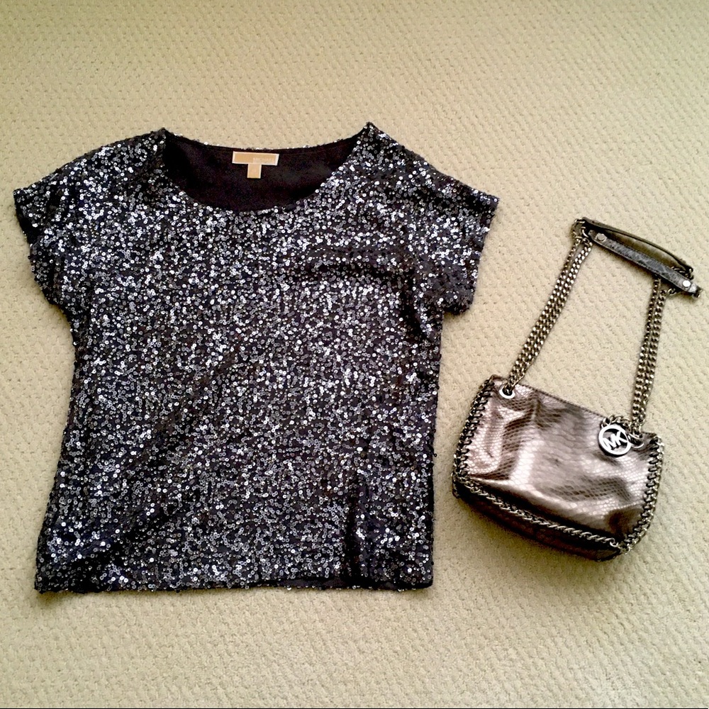 MICHAEL Michael Kors | SEQUIN CHIFFON GUNMETAL TOP